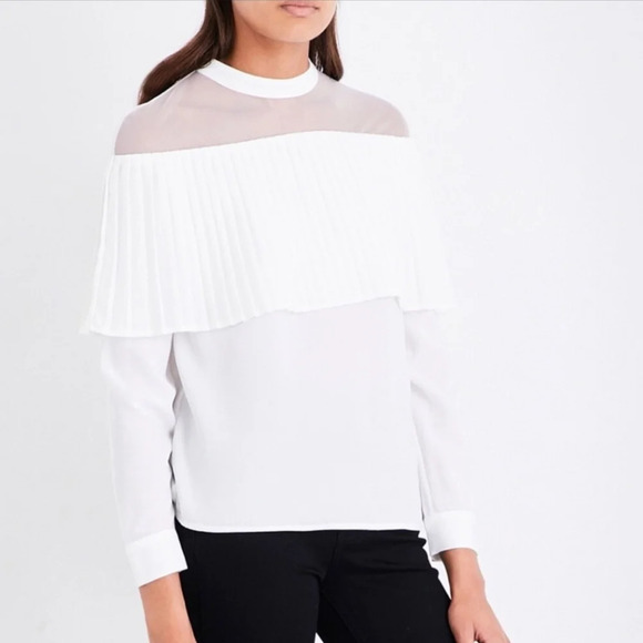 NWT Maje Lemia Pleated Ruffle Overlay Mesh Ecru White Blouse Maje 2 (Medium) - Picture 8 of 16